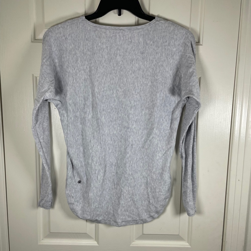 Lululemon Women's Heathered Light Grey Cotton Boat Neck Long Sleeve Top Size 4 - Picture 3 of 8